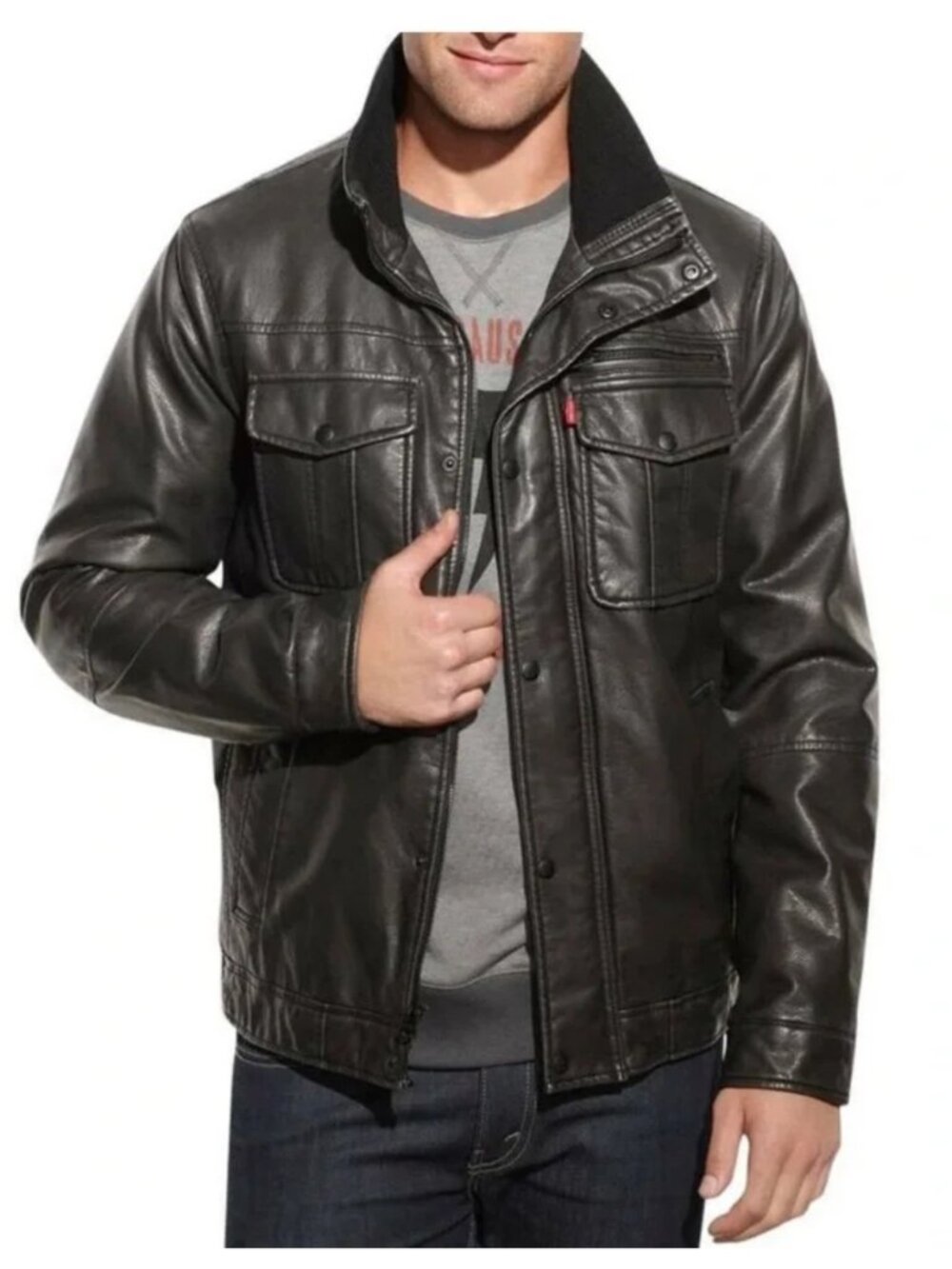 * Levi’s Dark Brown Faux Leather Sherpa Lined Bomber Jacket sz L